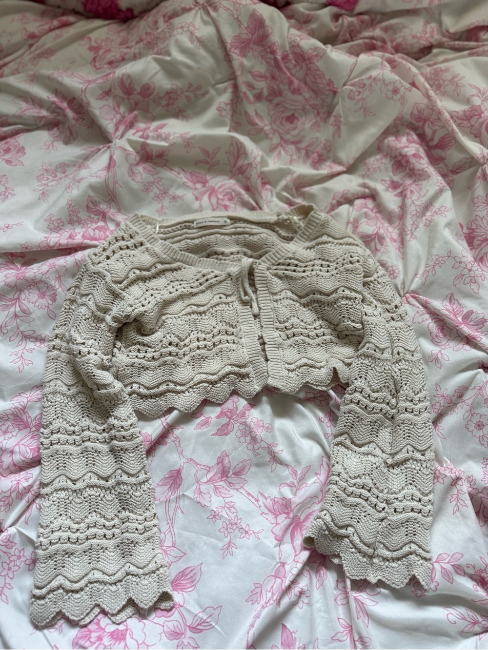 Cream Crochet Knit Bolero Sweater